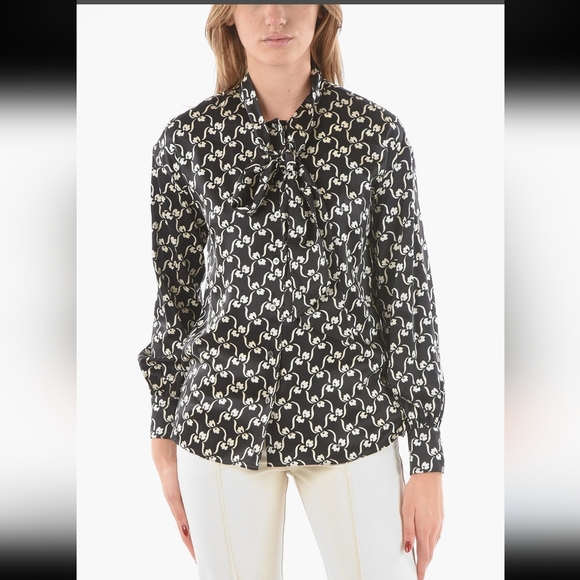 Tory Burch Black &white Silk Tie Neck Shirt - Picture 2 of 10